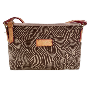 Dooney & Bourke Brown Tan Crossbody Bag Pourchette Doodle Swirl EUC